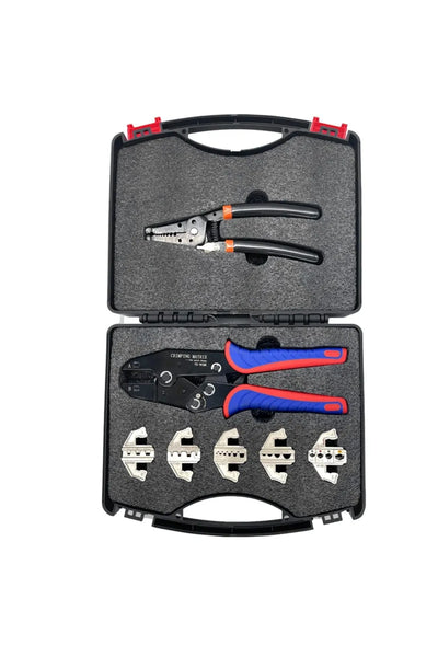 Kit de herramientas de crimpado de cambio rápido con caja, pelacables de trinquete multifunción