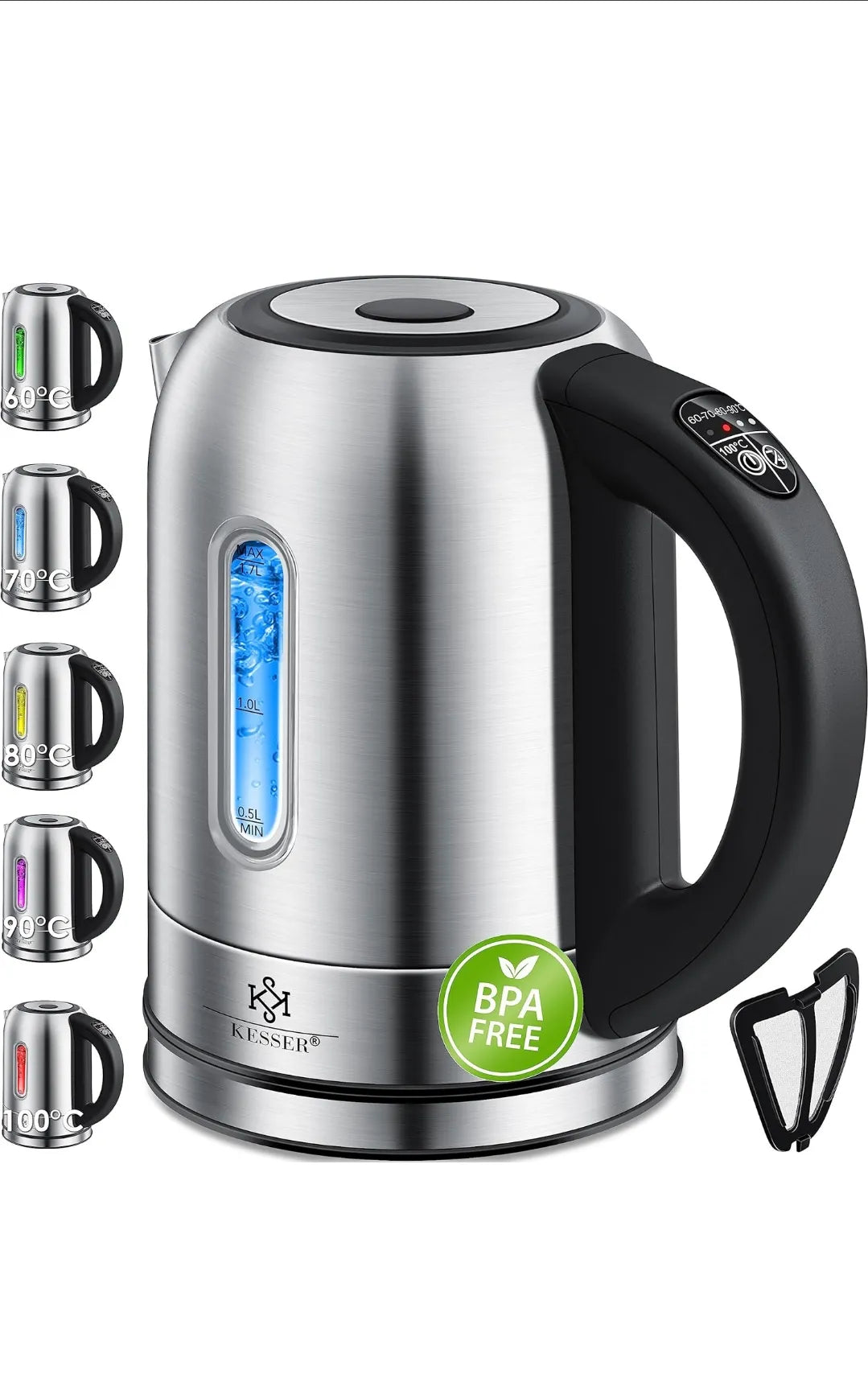 KESSER® Hervidor de acero inoxidable de 1,7 litros
