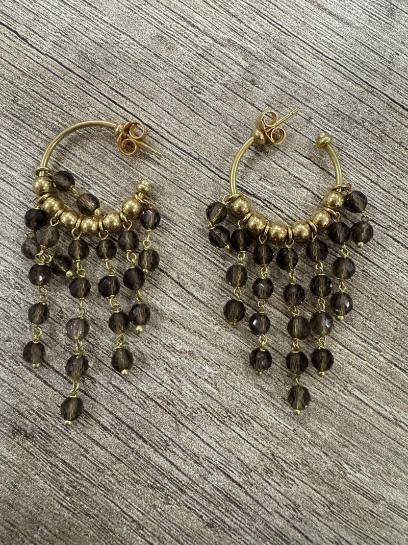 Pendientes aro dorados con abalorios colgantes, mujer