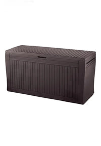 Keter Comfy – Baúl de almacenamiento para exteriores, capacidad 270 L, resina, marrón, jardín y terraza, 44,7 x 116,5 x 57 cm