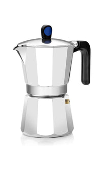 Cafetera italiana de inducción, aluminio, color plata, 9