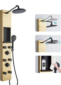 Panel de ducha dorado 3 en 1 con estante - Keokbon