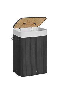 Cesta de lavandería con tapa, de bambú, plegable