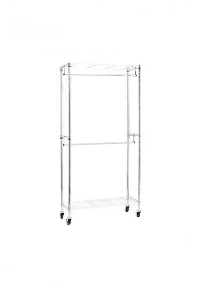 Perchero de ropa de doble barra con ruedas, 91 x 35,5 x 183 cm