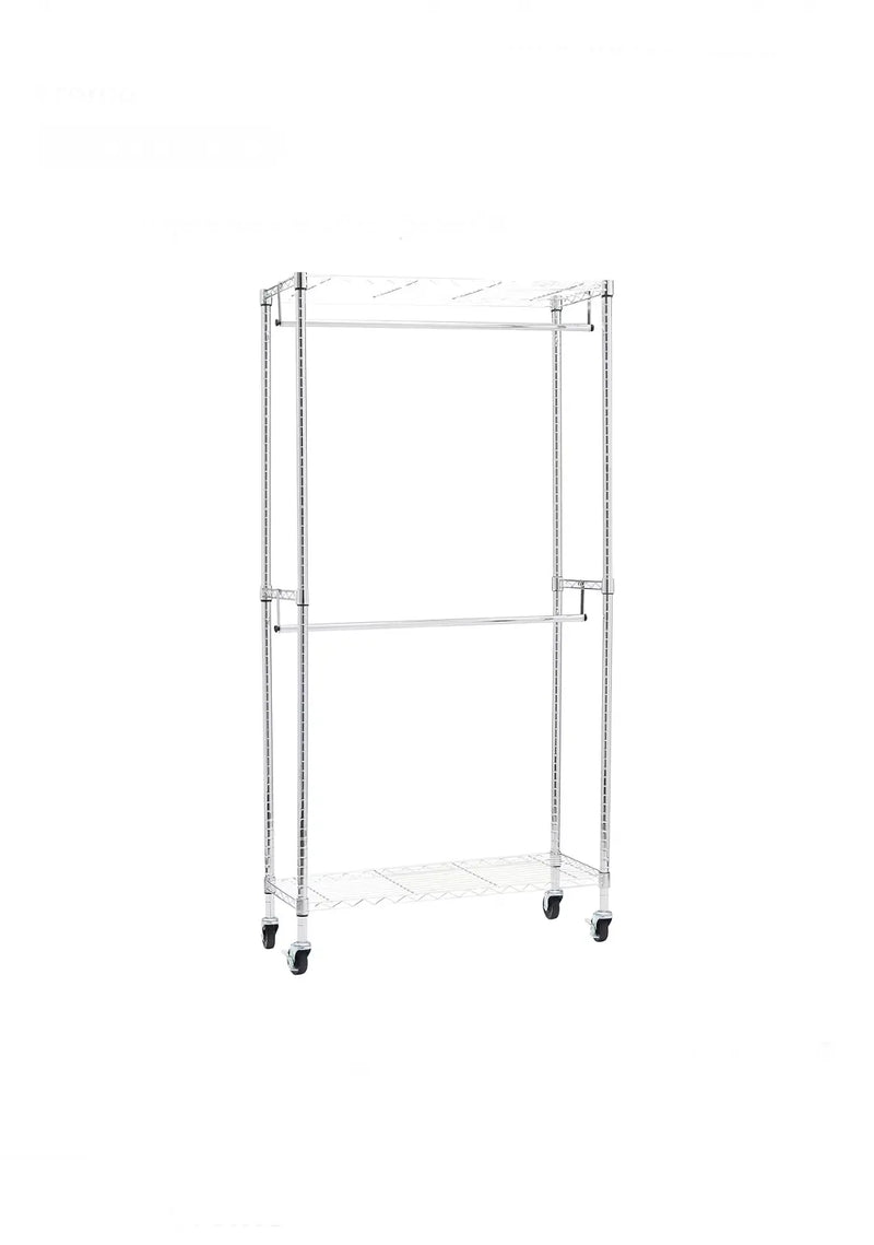 Perchero de ropa de doble barra con ruedas, 91 x 35,5 x 183 cm