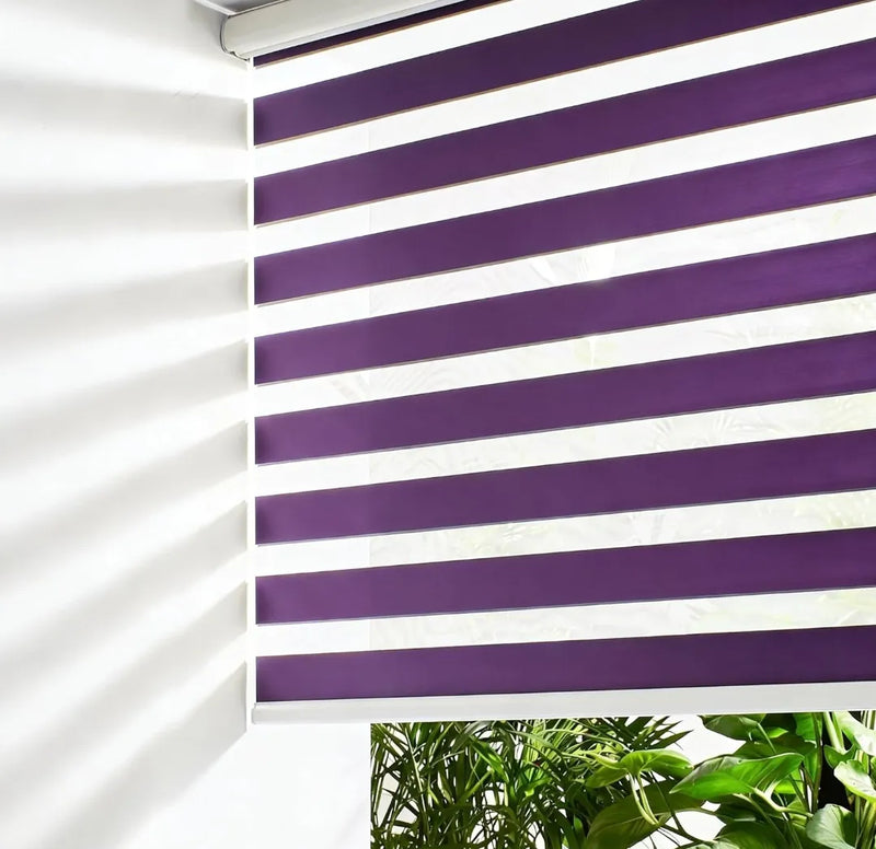 Estor enrollable de doble capa morado