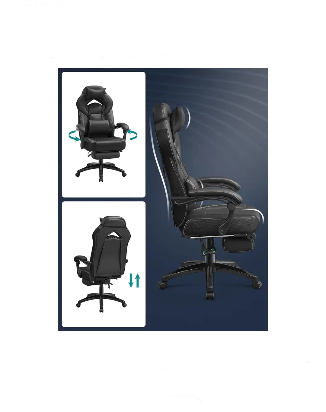 Silla Gaming, Silla de Oficina, Ordenador, Diseño Ergonómico, con Reposapiés