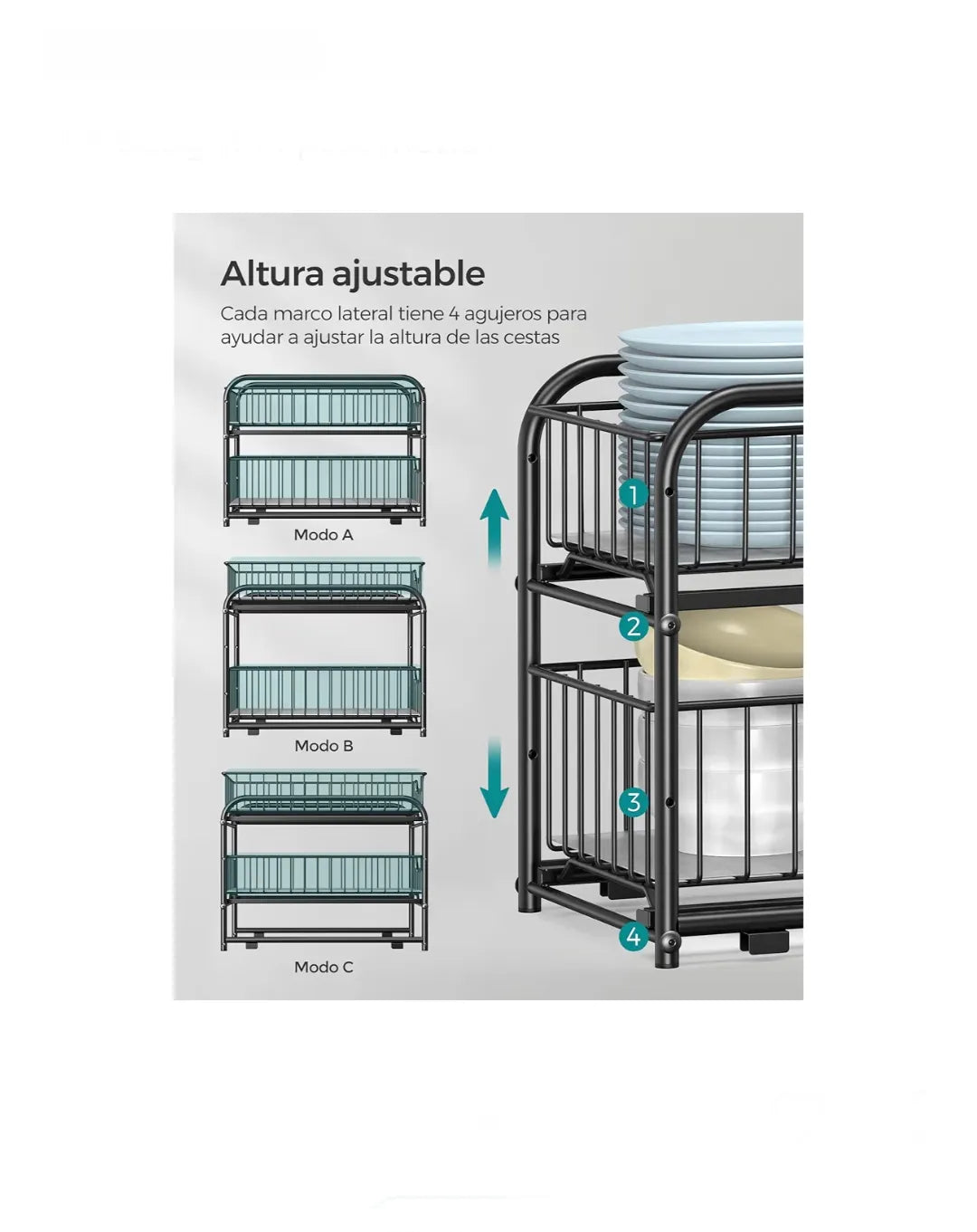 Organizador de cocina, estante extraíble de 2 niveles