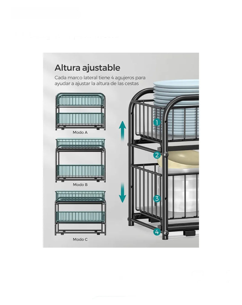 Organizador de cocina, estante extraíble de 2 niveles