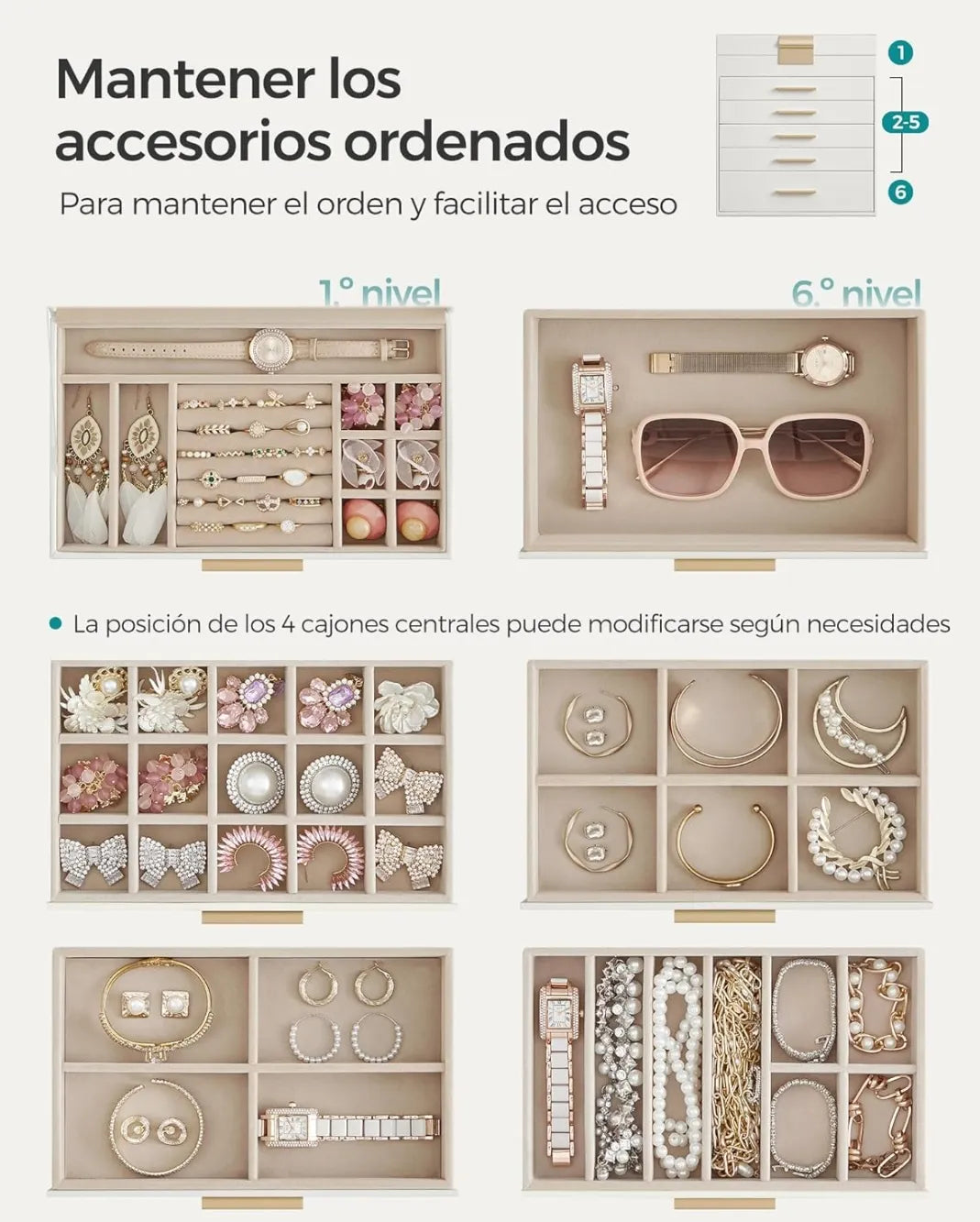 Caja de joyas con 6 niveles
