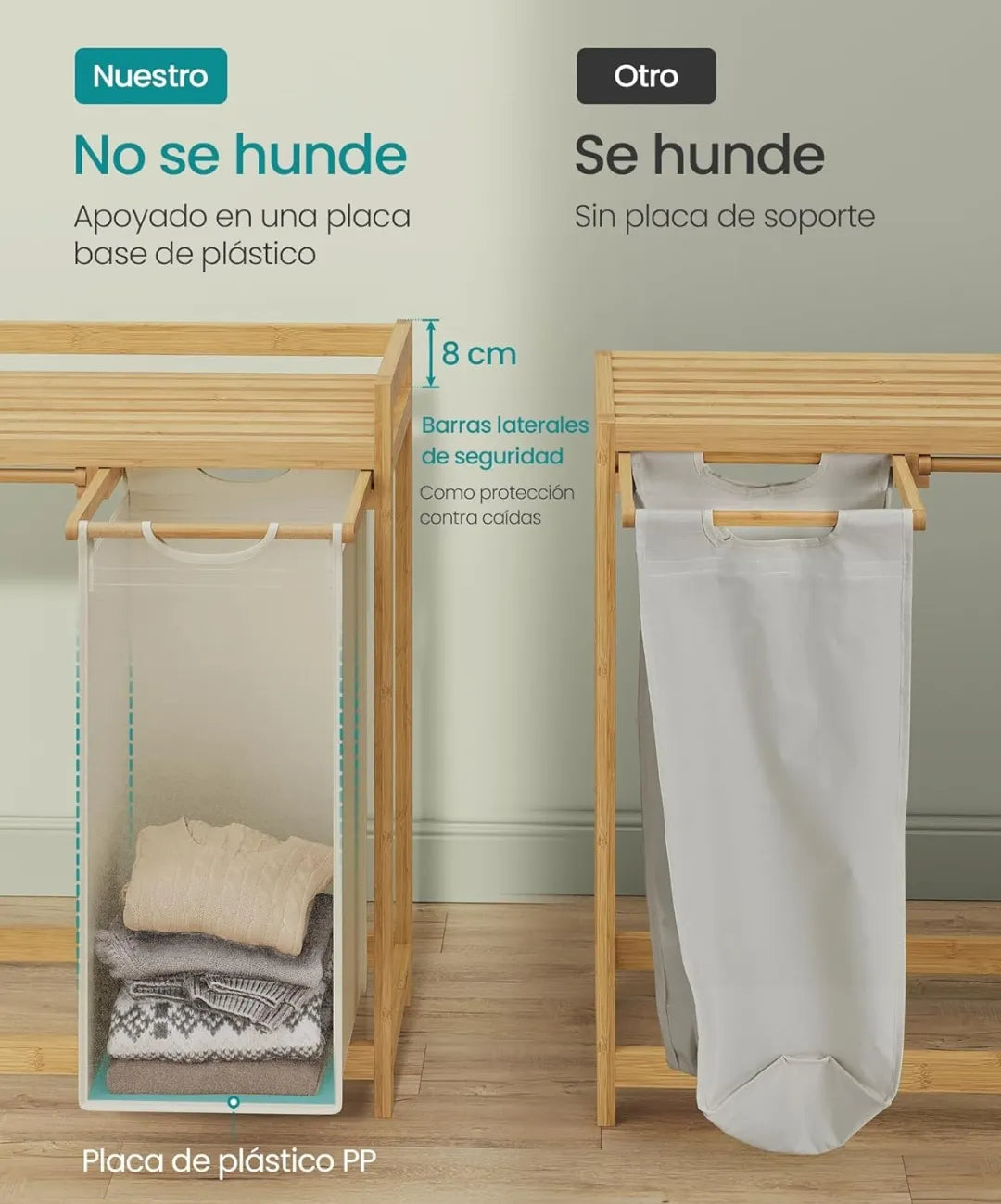 Cesto para ropa sucia de 2 compartimientos