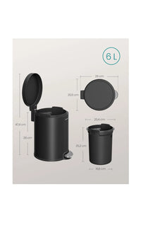 Cubo de Basura de Baño, 6 L, Cubo de Acero con Tapa de Cierre Suave