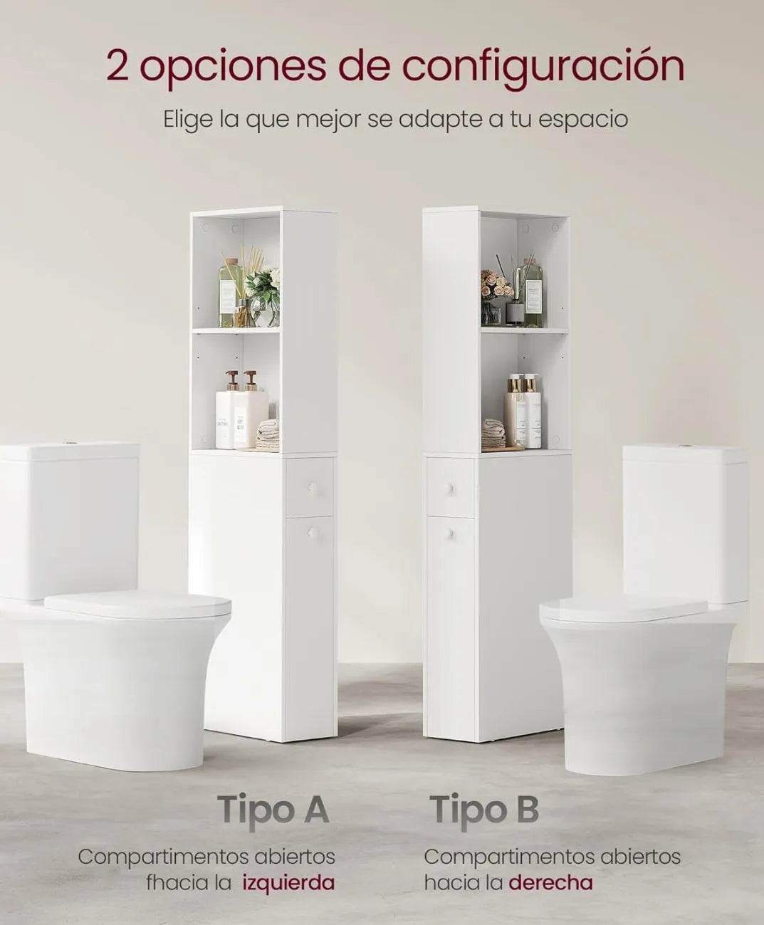 Armario de baño alto con cajones - Vasagle