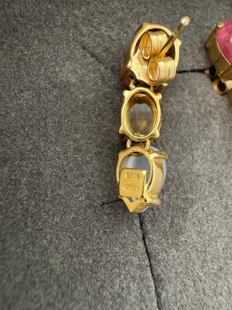 Pendientes oro 18K con piedras multicolor, sello 750