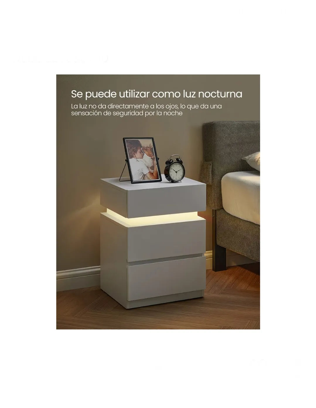 Mesita de Noche con Tira de Luz LED Multicolor