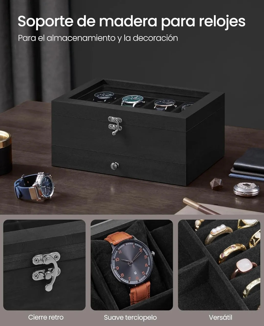 Caja de relojes con 8 ranuras