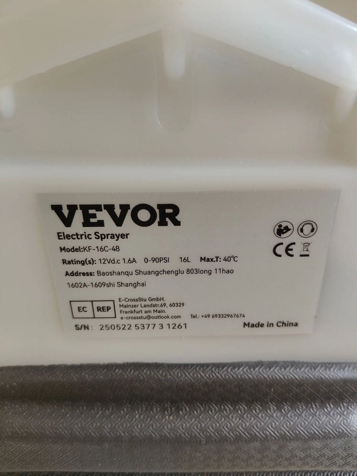 Mochila SucceBuy 16 L Batería 12 V 8 Ah VEVOR