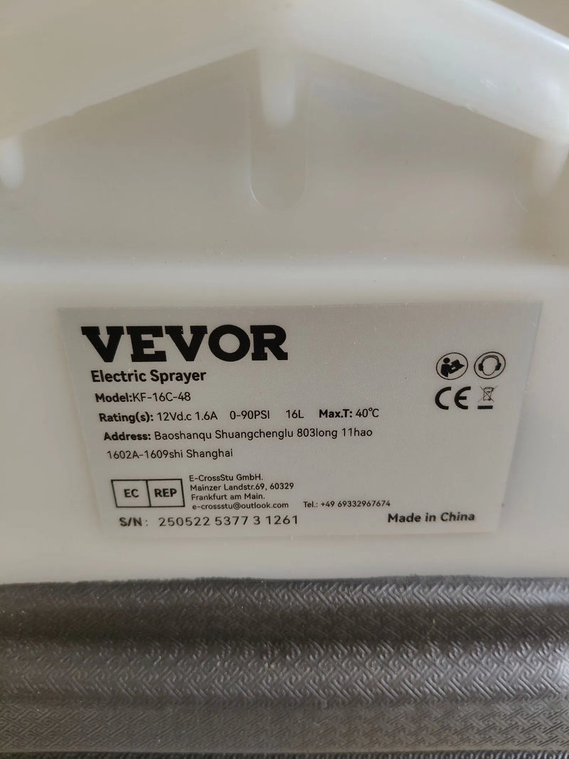 Mochila SucceBuy 16 L Batería 12 V 8 Ah VEVOR