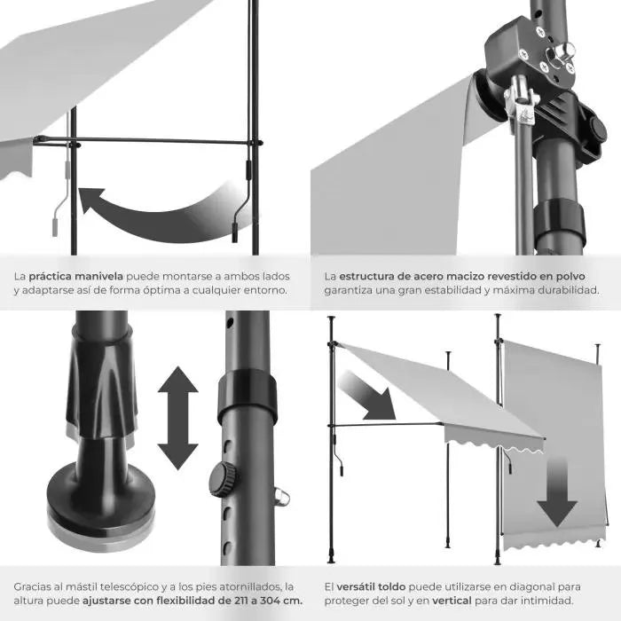 Toldo plegable para balcón gris claro