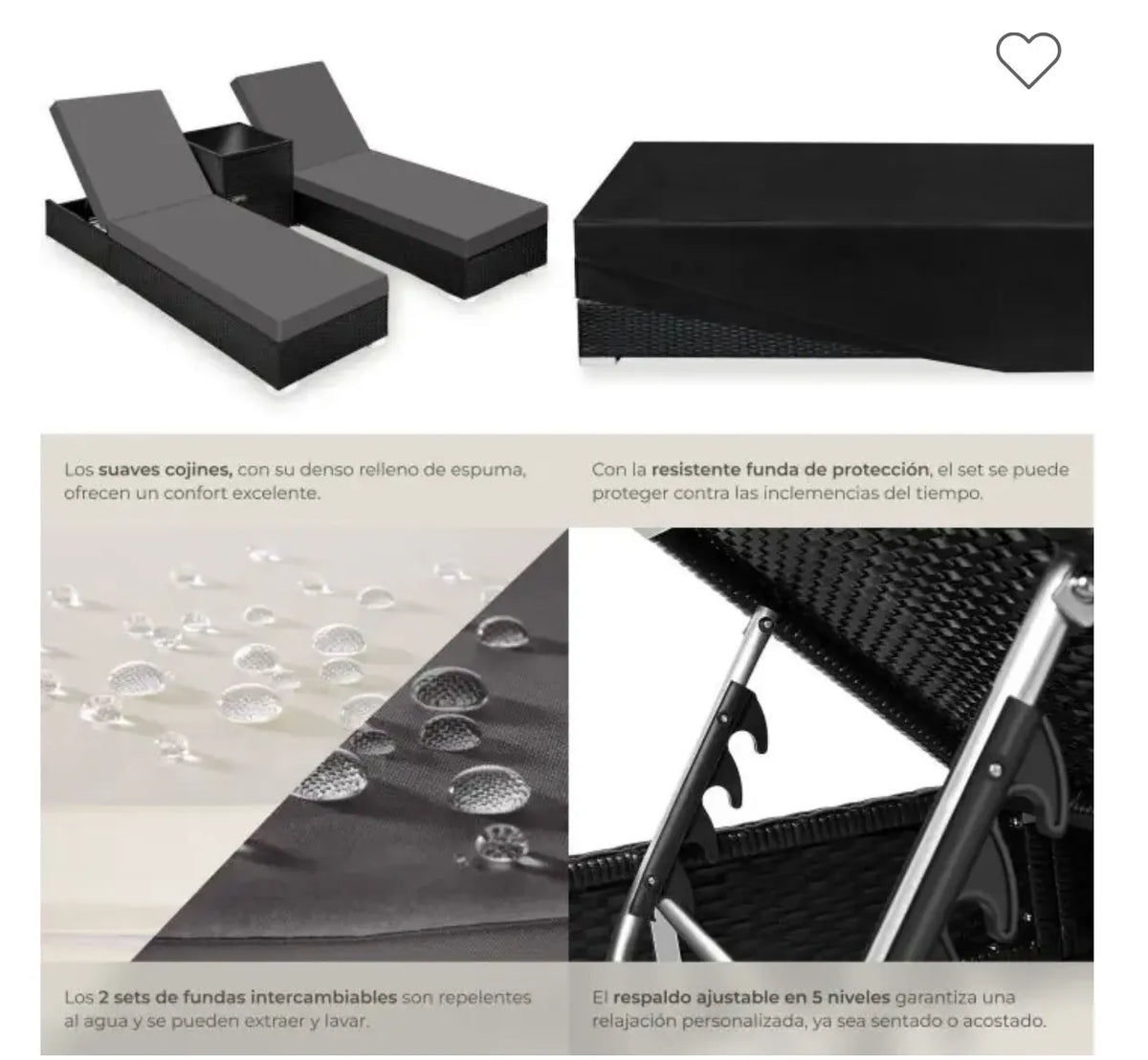 Juego de 2 tumbonas de aluminio
