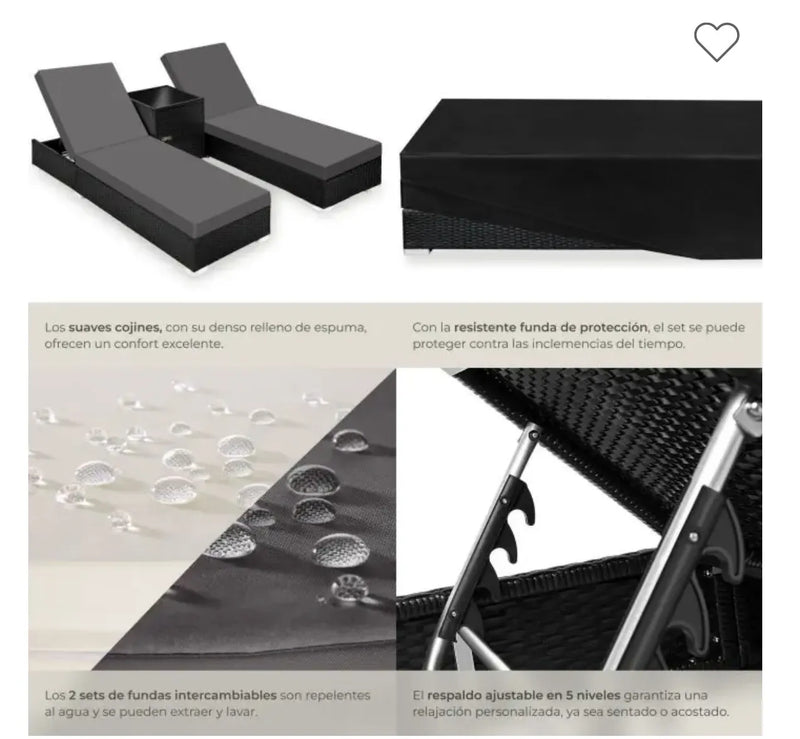 Juego de 2 tumbonas de aluminio