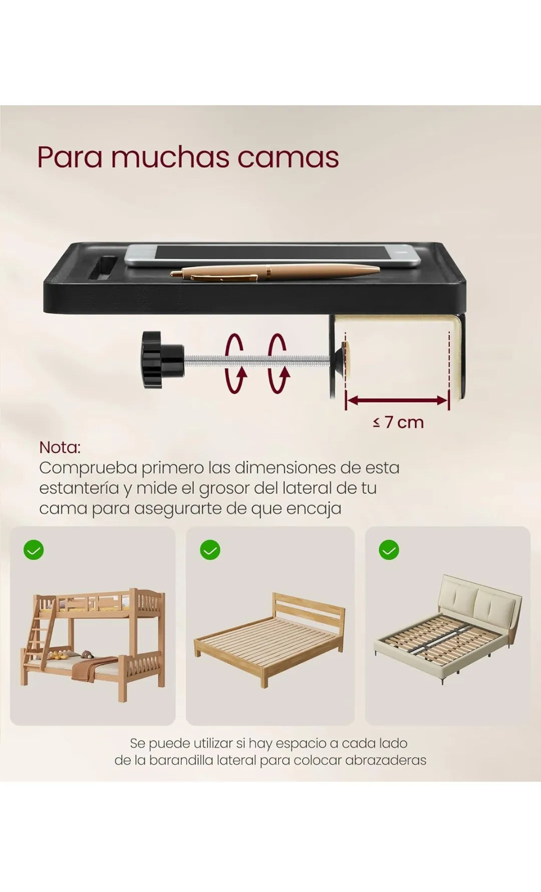 Estante de Cama, Mesita de Noche Colgante