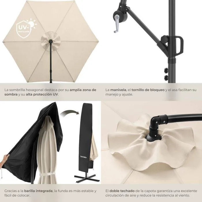 Parasol de brazo articulado beige