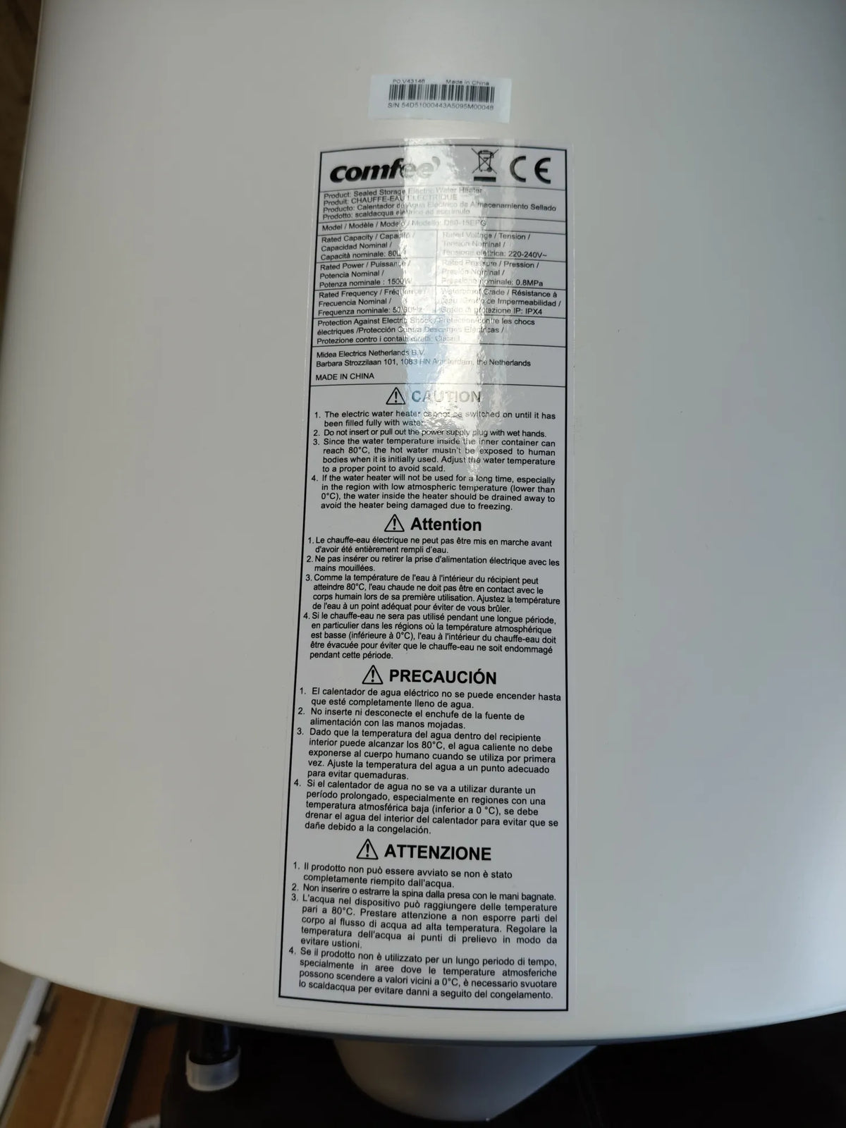 Calentador de agua eléctrico 80L