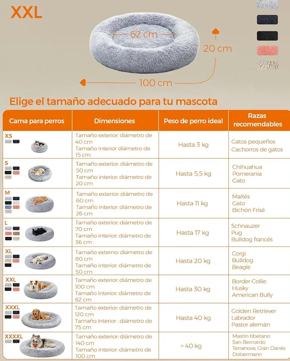 Cama de perros con cojín central lavable