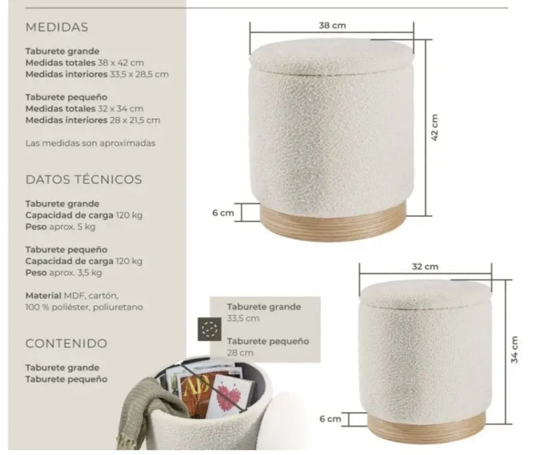 Set 2 taburetes con almacenamiento