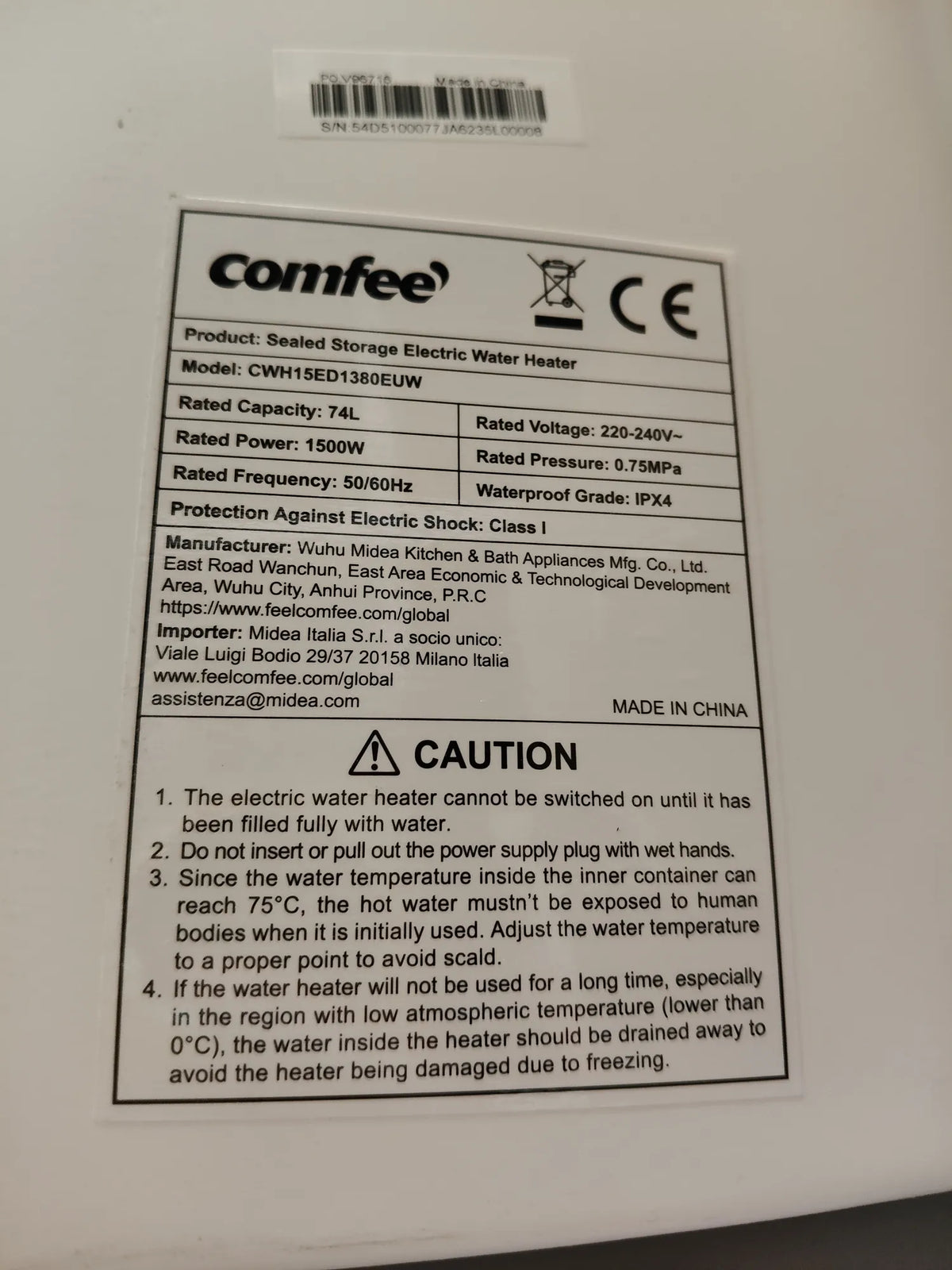 Calentador Eléctrico 80L - COMFEE