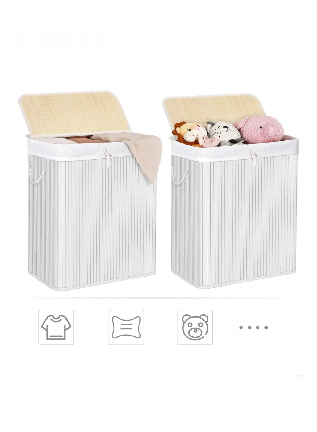 Cesto de ropa, 100 L, con tapa, de bambú