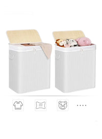 Cesto de ropa, 100 L, con tapa, de bambú