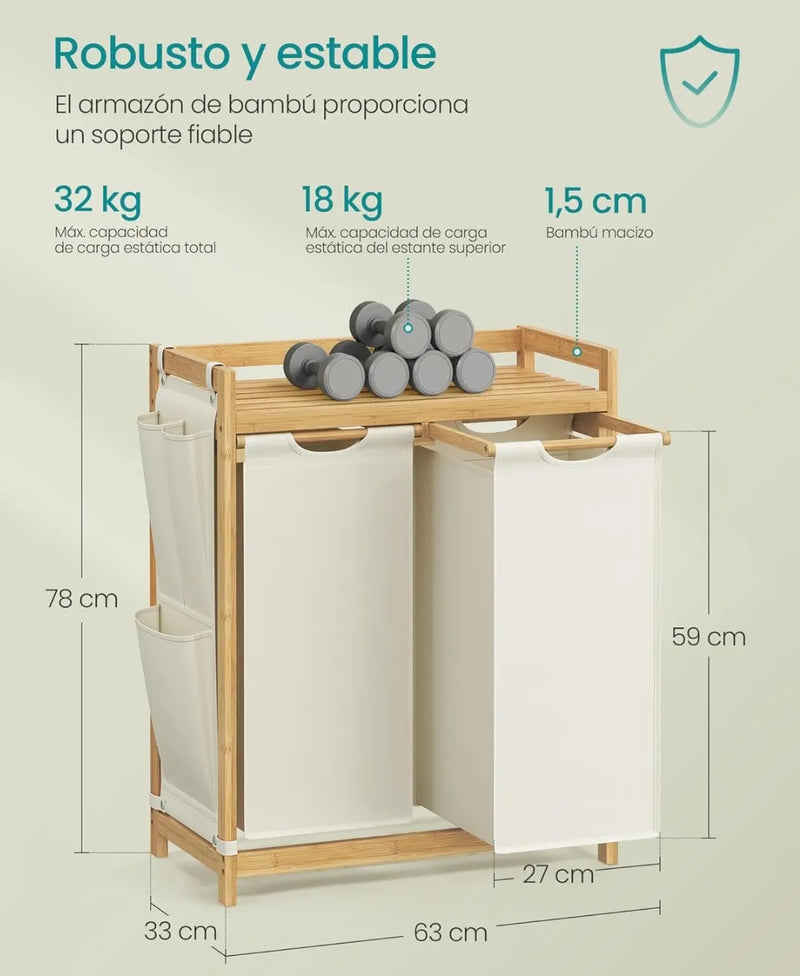 Cesto para ropa sucia de 2 compartimientos