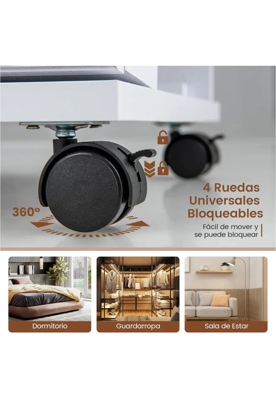Espejo Joyero de Pie con 4 Ruedas Giratorias 360°