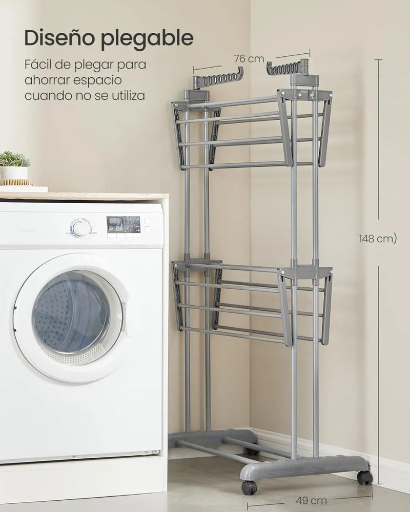 Tendedero plegable de 3 niveles con ruedas