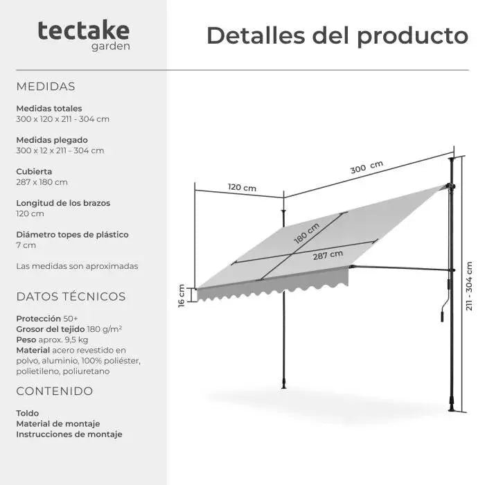 Toldo plegable para balcón - Tectake