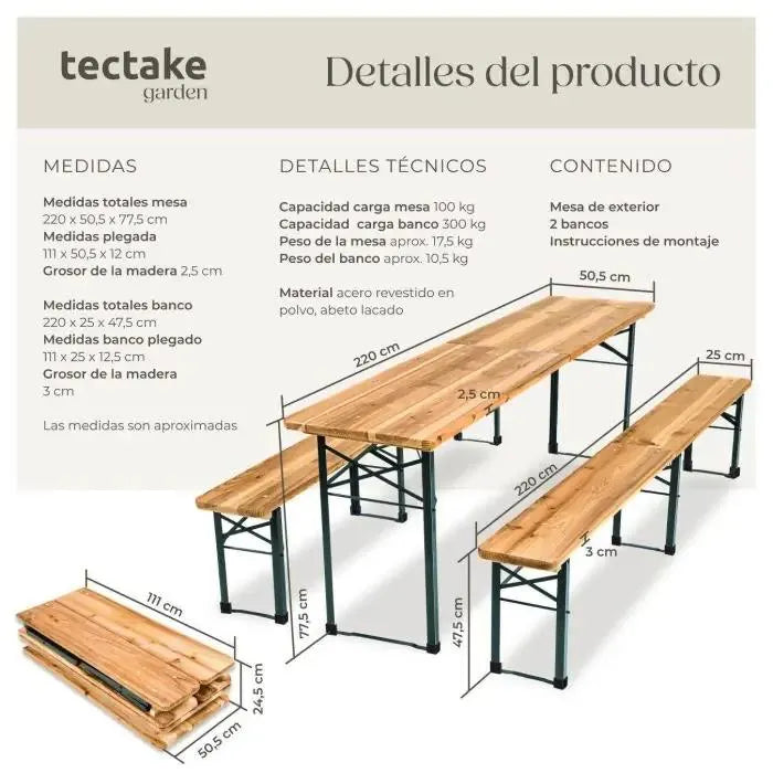 Juego de bancos y mesa para jardín