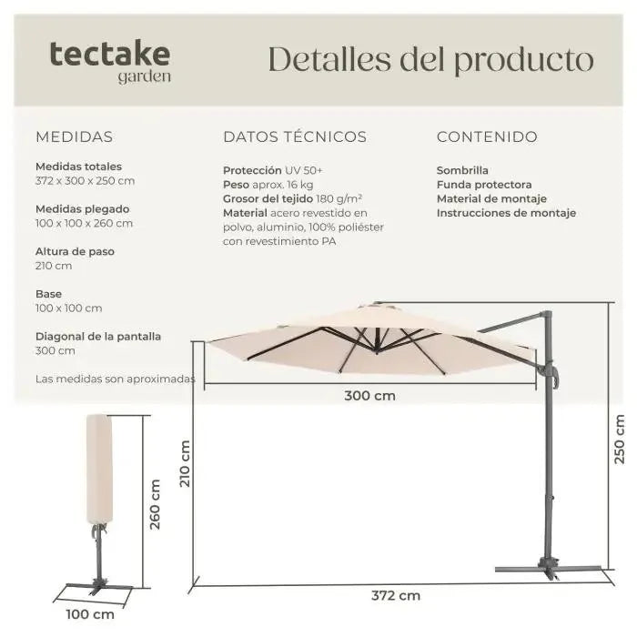 Parasol color beige de 300cm con pedal