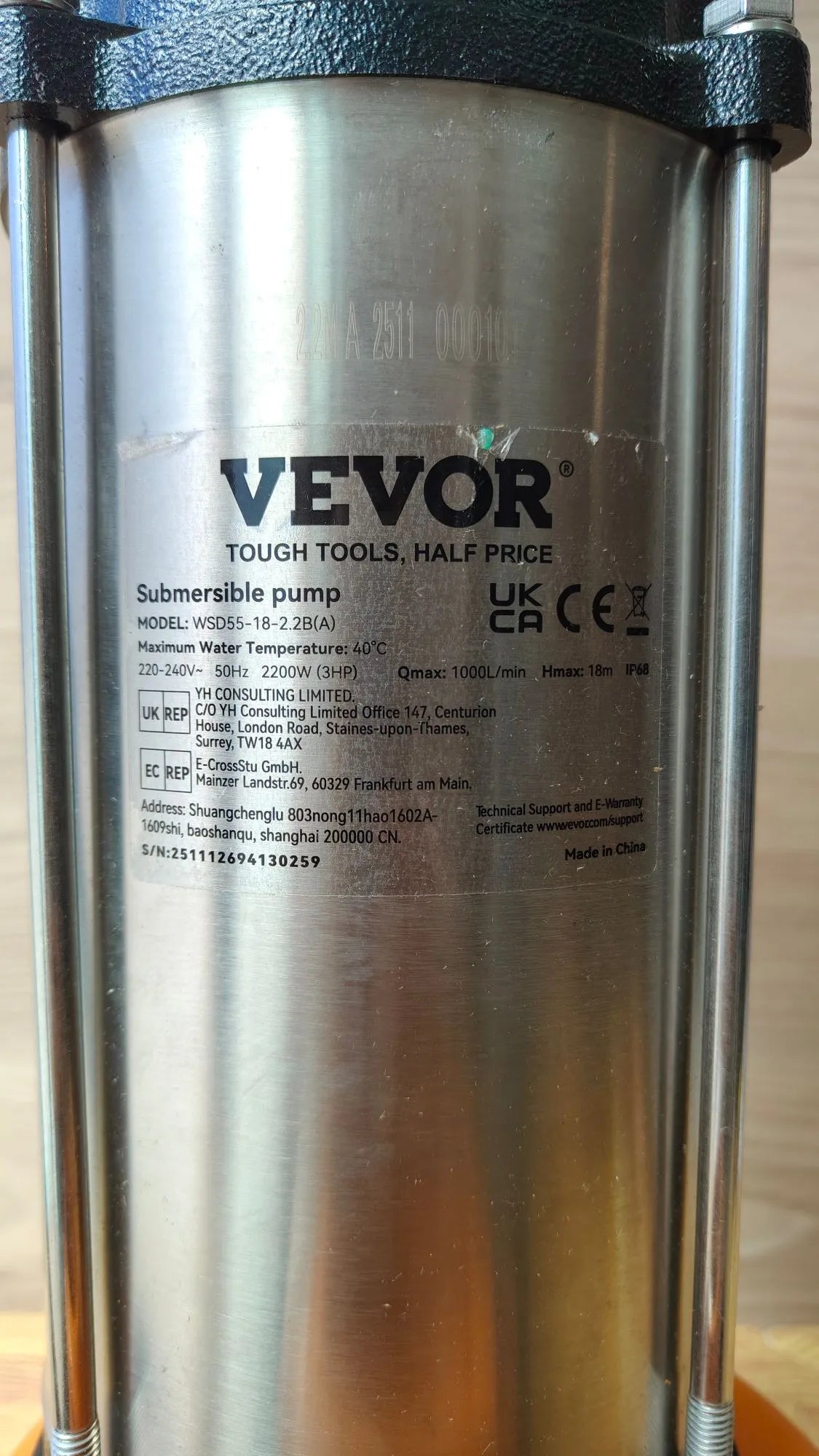 Bomba Sumergible de Aguas Residuales 230V, 60000L/H