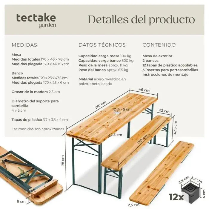 Conjunto de mesa y bancos para exterior