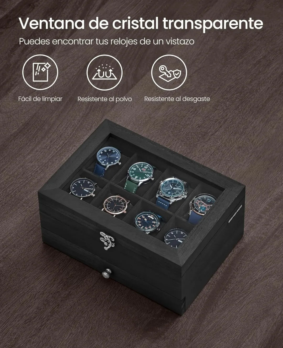 Caja de relojes con 8 ranuras