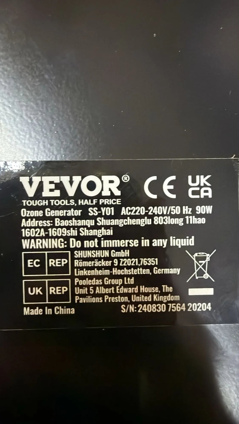 Generador de Ozono Purificador VEVOR