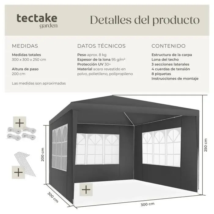 Carpa con paredes apta a intemperie