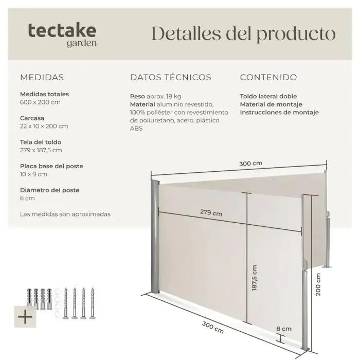 Toldo doble lateral de aluminio