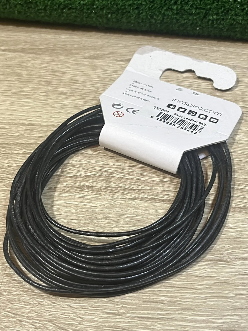 CORDÓN DE Cuero Negro 2 MM x 5 M INNSPIRO