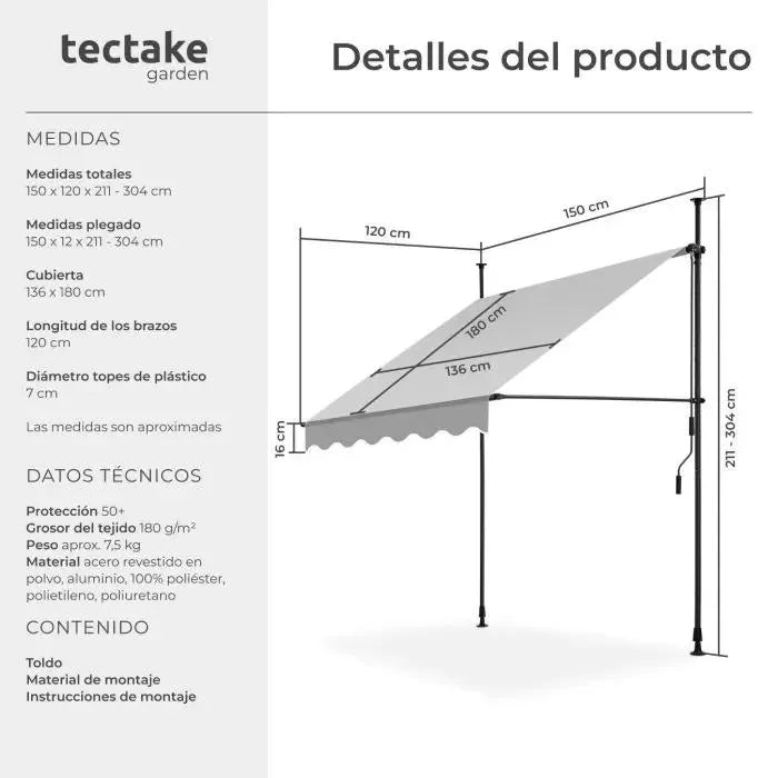 Toldo plegable para balcón gris claro