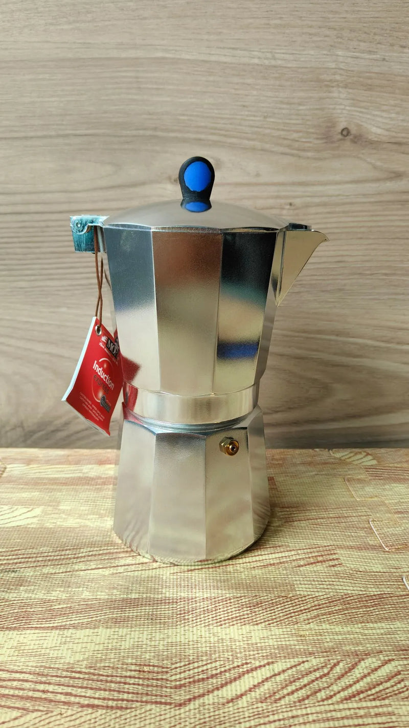 Cafetera italiana de inducción, aluminio, color plata, 9