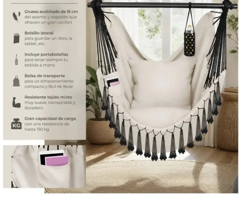 Silla colgante con cojines