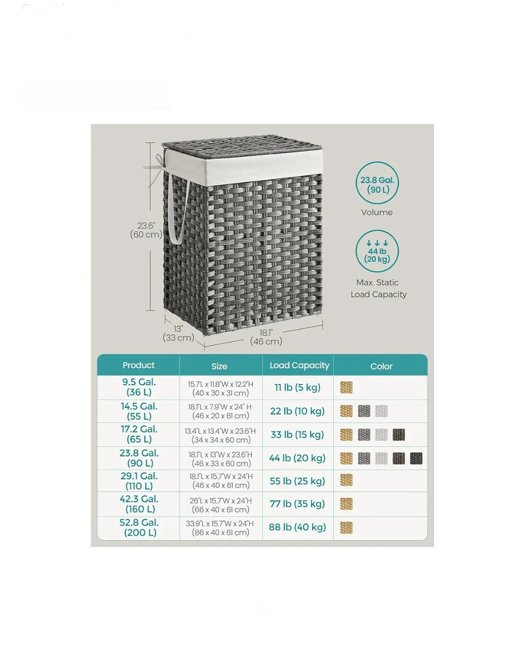 Cesto de ropa con tapa, 90 L